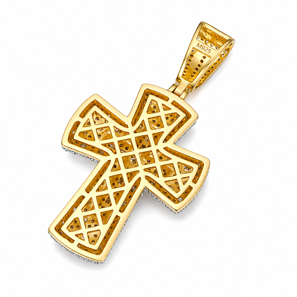 Baguette Double Cross Moissanite Pendant | 14K Gold Plated Over 925 Sterling Silver