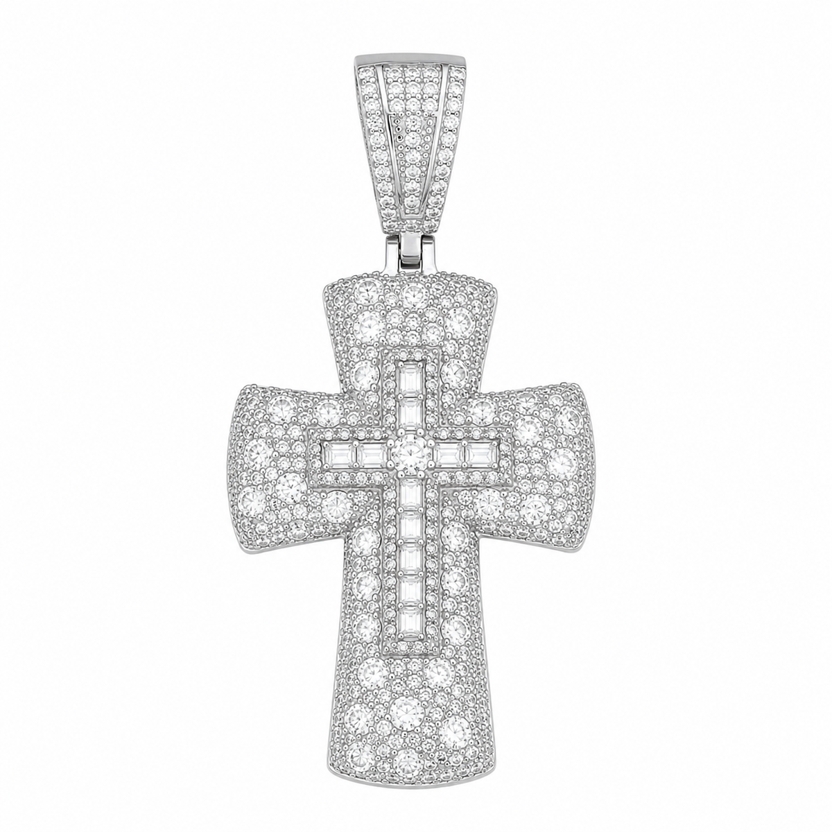 Baguette Double Cross Moissanite Pendant | 14K Gold Plated Over 925 Sterling Silver