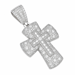 Baguette Double Cross Moissanite Pendant | 14K Gold Plated Over 925 Sterling Silver