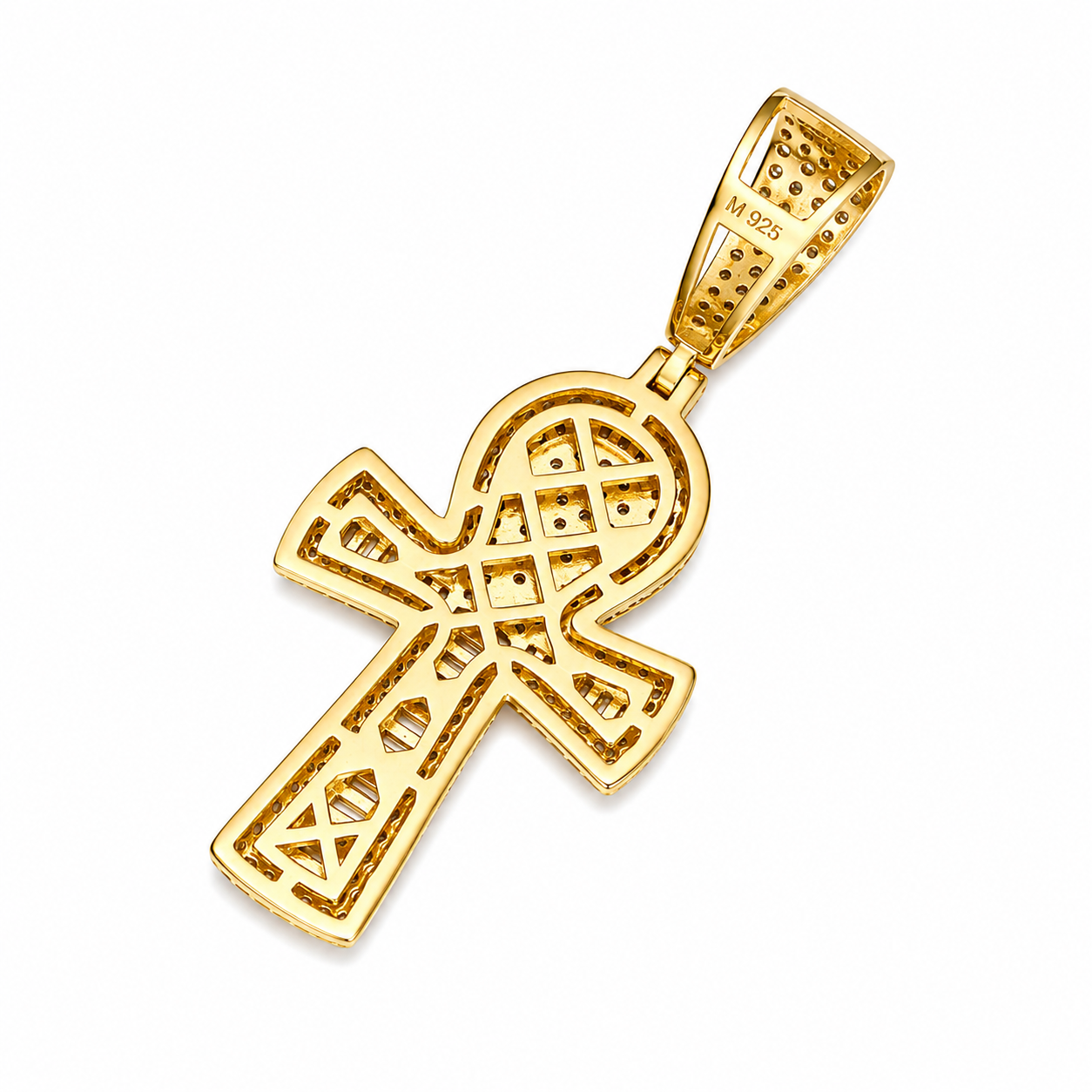 Baguette Moissanite Ankh Cross Pendant  14K Gold Plated Over 925 Sterling Silver