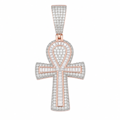 Baguette Moissanite Ankh Cross Pendant  14K Gold Plated Over 925 Sterling Silver