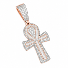 Baguette Moissanite Ankh Cross Pendant  14K Gold Plated Over 925 Sterling Silver