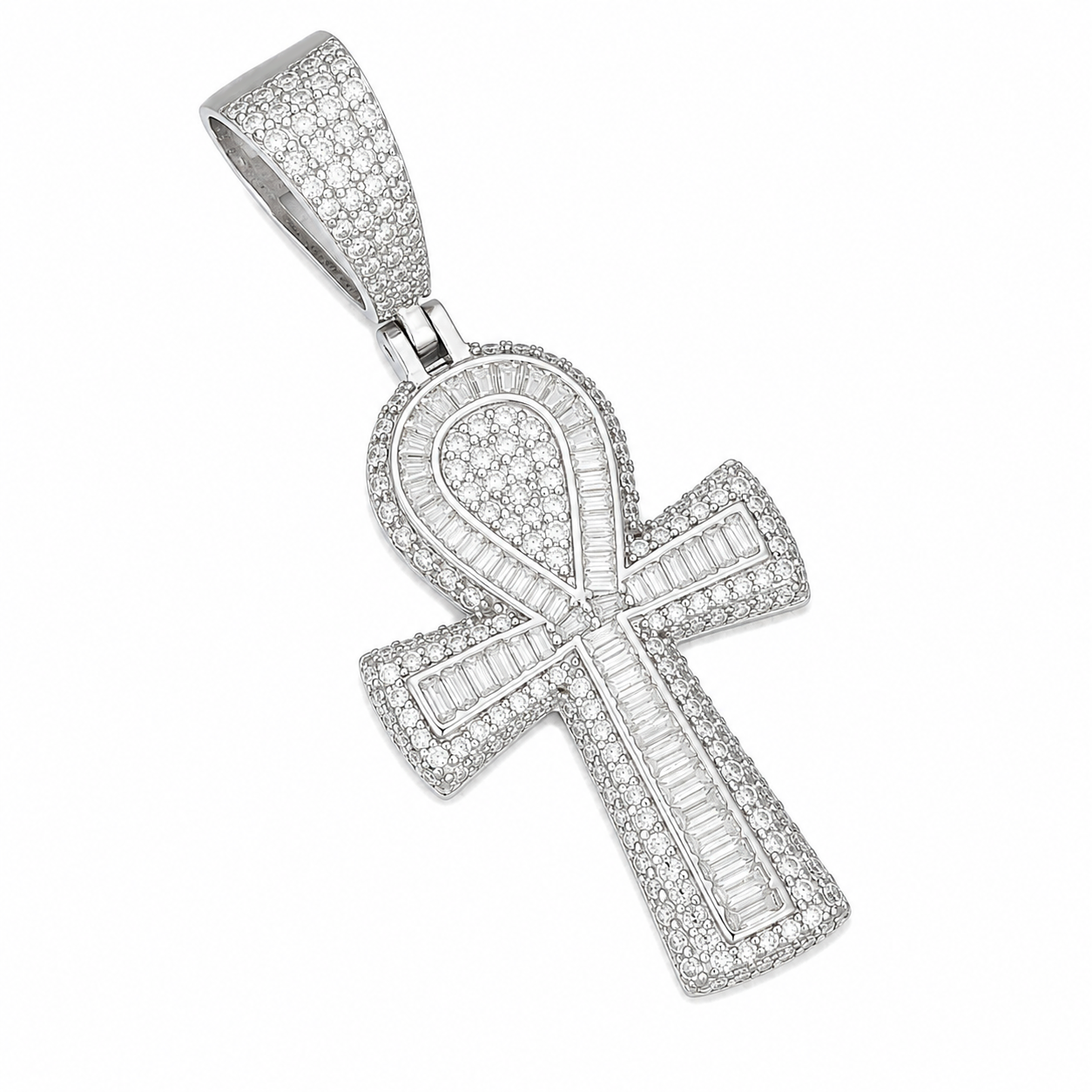 Baguette Moissanite Ankh Cross Pendant  14K Gold Plated Over 925 Sterling Silver