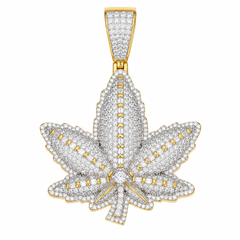 Baguette Moissanite Cannabis Leaf Pendant | 14K Gold Plated Over 925 Sterling Silver