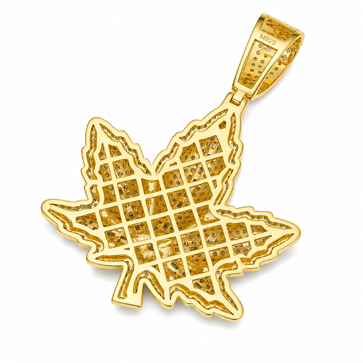 Baguette Moissanite Cannabis Leaf Pendant | 14K Gold Plated Over 925 Sterling Silver