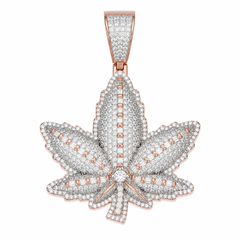 Baguette Moissanite Cannabis Leaf Pendant | 14K Gold Plated Over 925 Sterling Silver