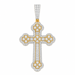 Baguette Moissanite Clover Cross Pendant  14K Gold Plated Over 925 Sterling Silver
