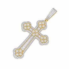 Baguette Moissanite Clover Cross Pendant  14K Gold Plated Over 925 Sterling Silver