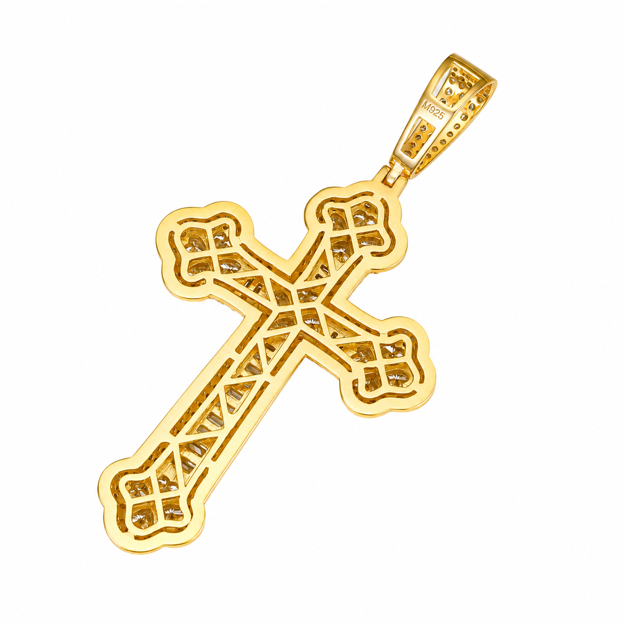 Baguette Moissanite Clover Cross Pendant  14K Gold Plated Over 925 Sterling Silver
