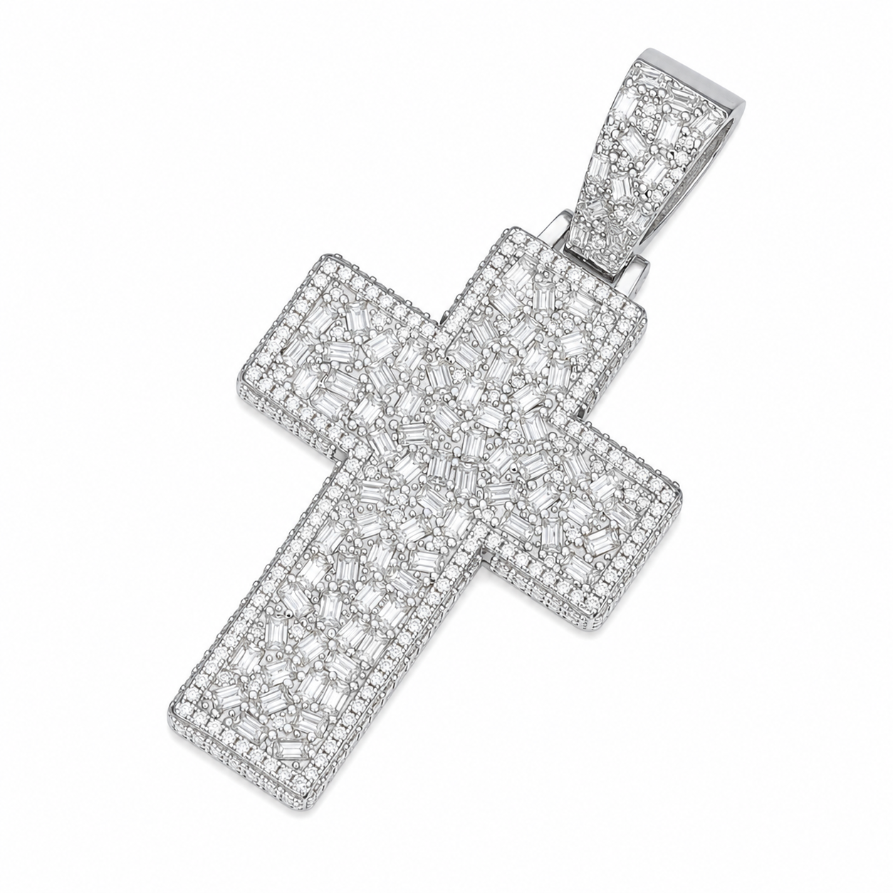 Baguette Moissanite Cross Pendant | 14K Gold Plated Over 925 Sterling Silver