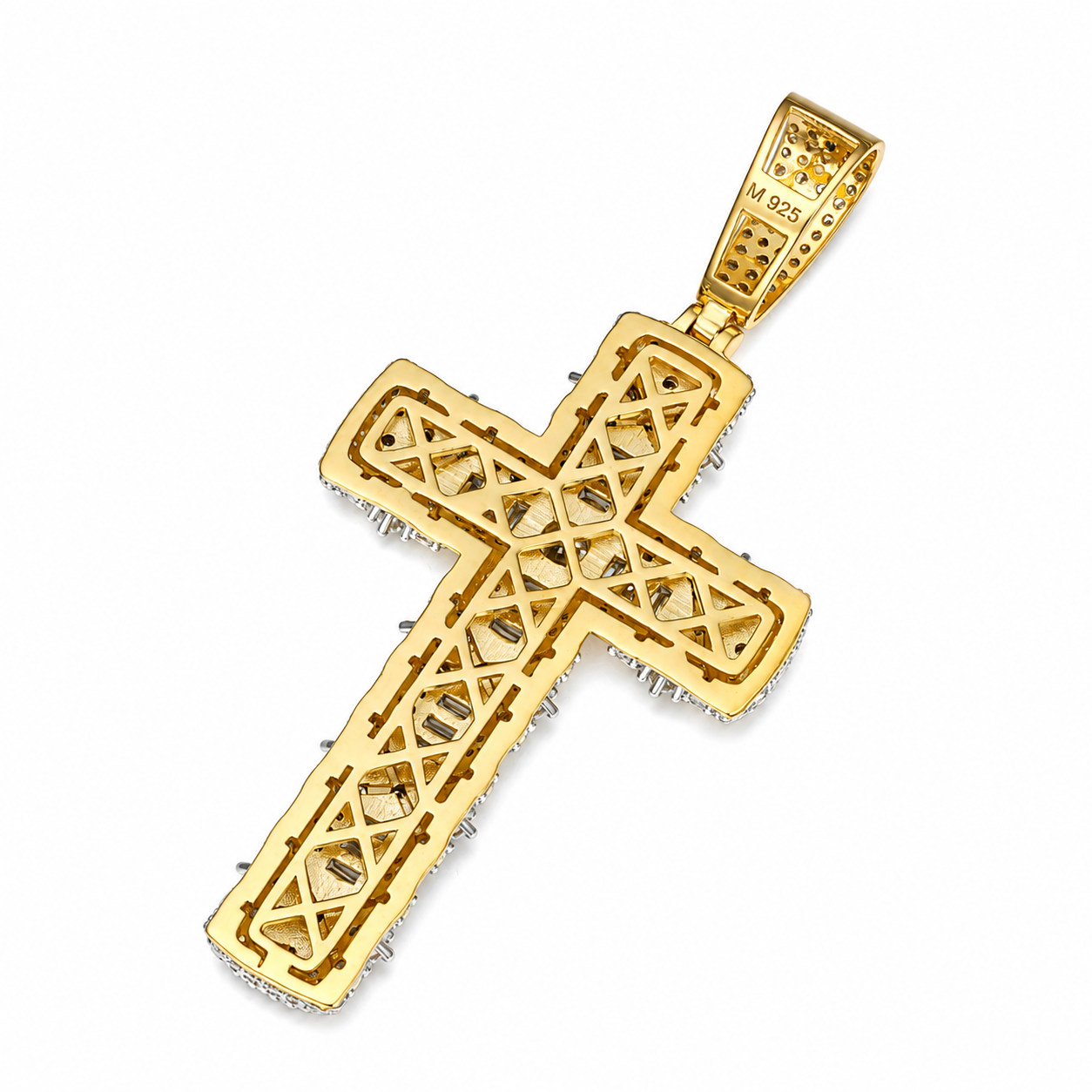 Baguette Moissanite Cross Pendant | 14K Gold Plated Over 925 Sterling Silver