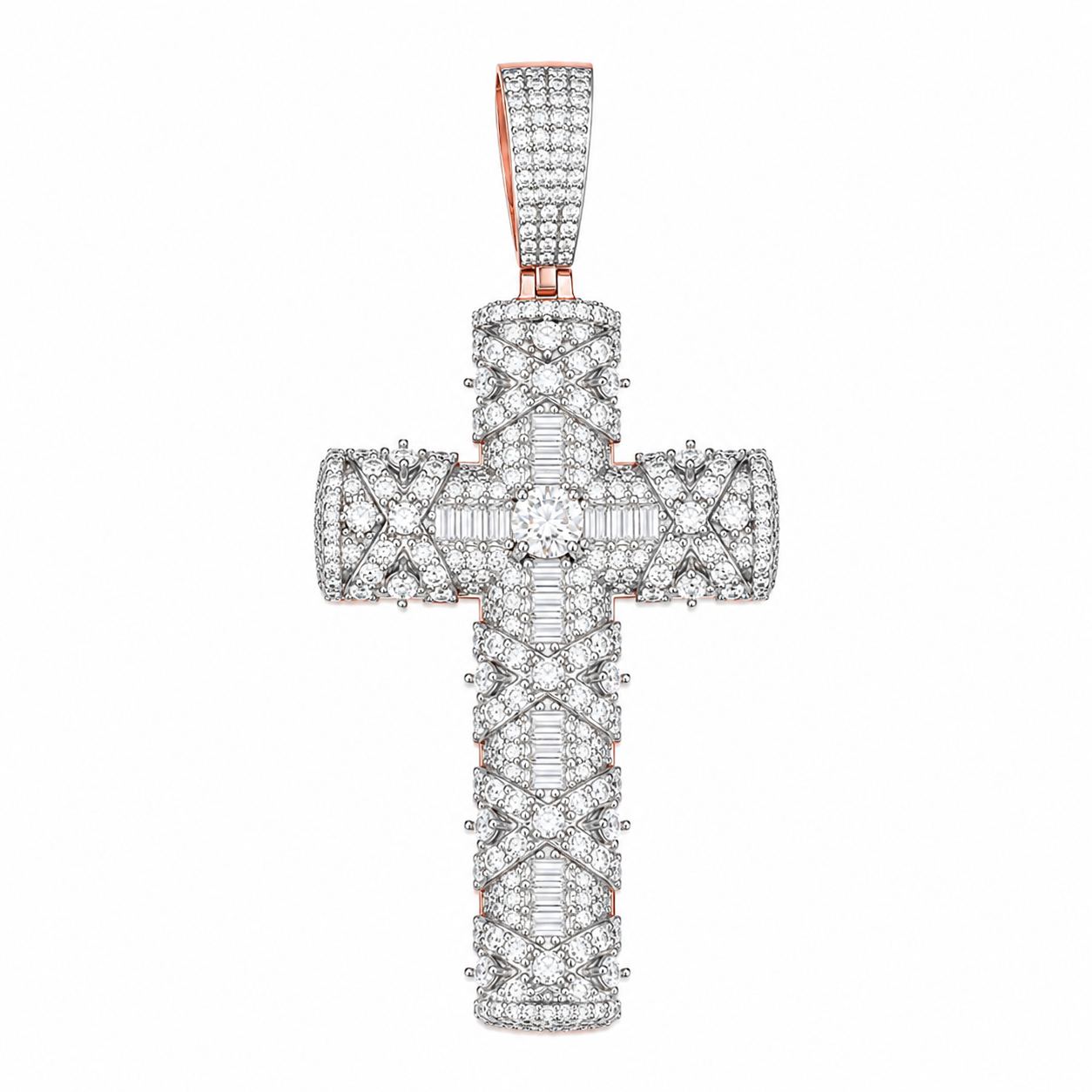 Baguette Moissanite Cross Pendant | 14K Gold Plated Over 925 Sterling Silver