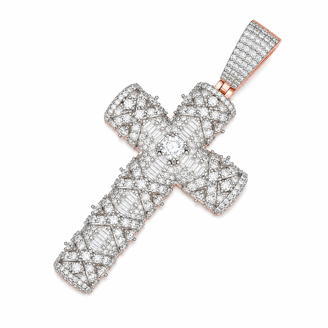 Baguette Moissanite Cross Pendant | 14K Gold Plated Over 925 Sterling Silver