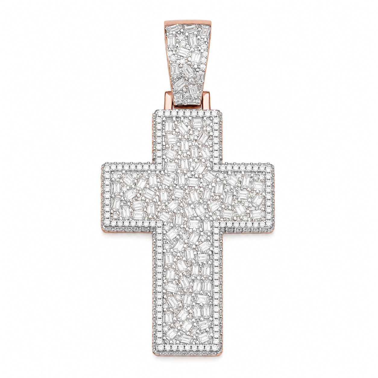 Baguette Moissanite Cross Pendant | 14K Gold Plated Over 925 Sterling Silver