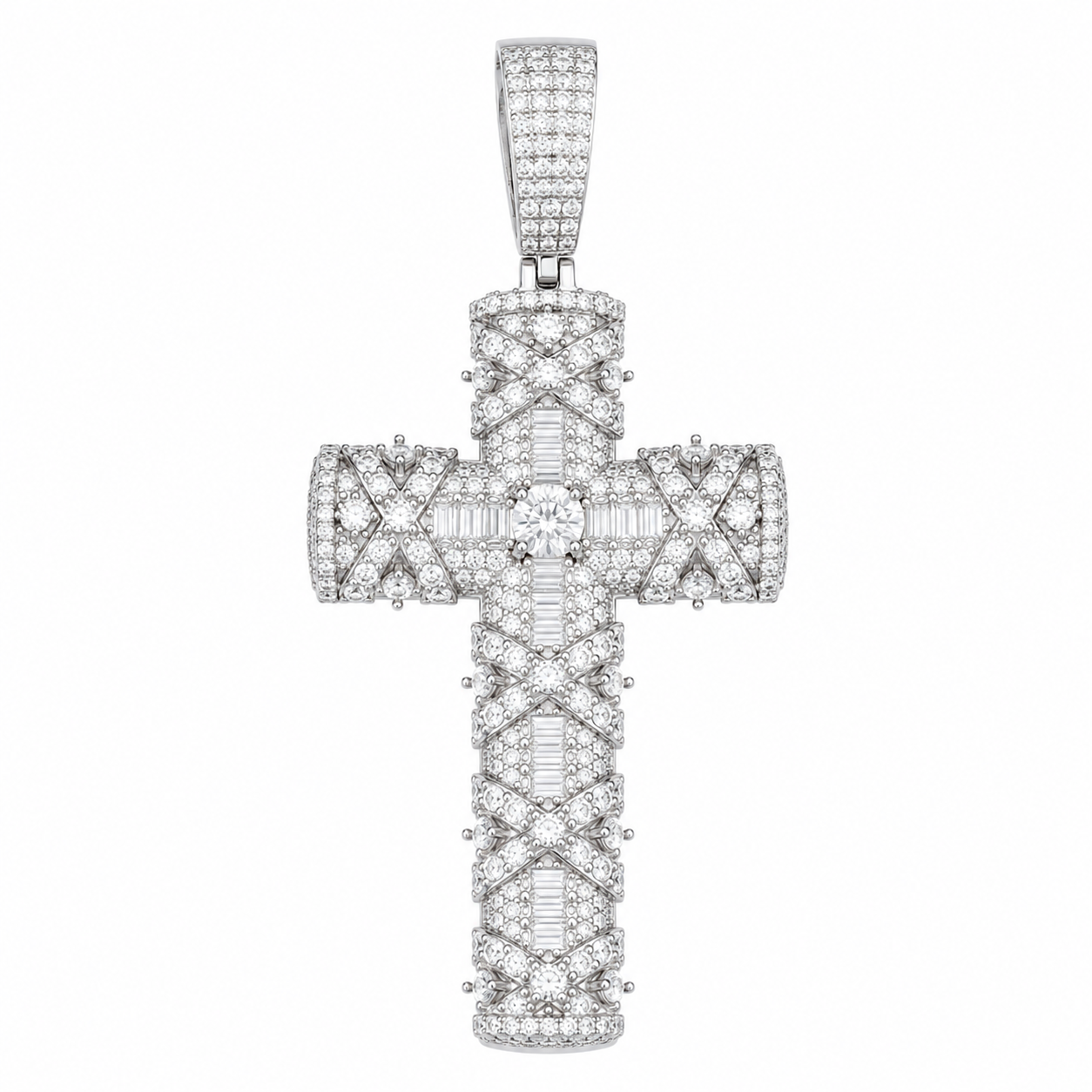 Baguette Moissanite Cross Pendant | 14K Gold Plated Over 925 Sterling Silver