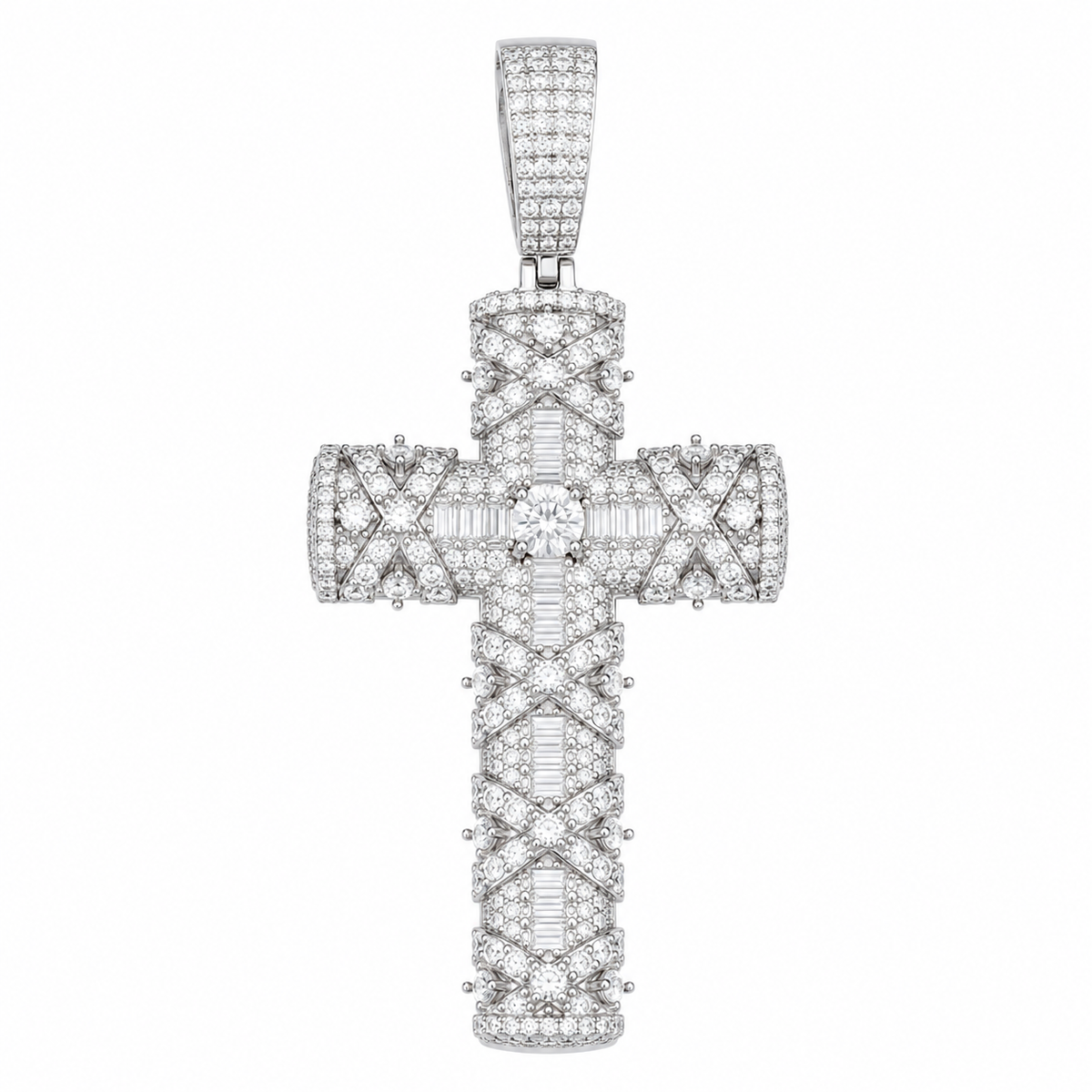 Baguette Moissanite Cross Pendant | 14K Gold Plated Over 925 Sterling Silver