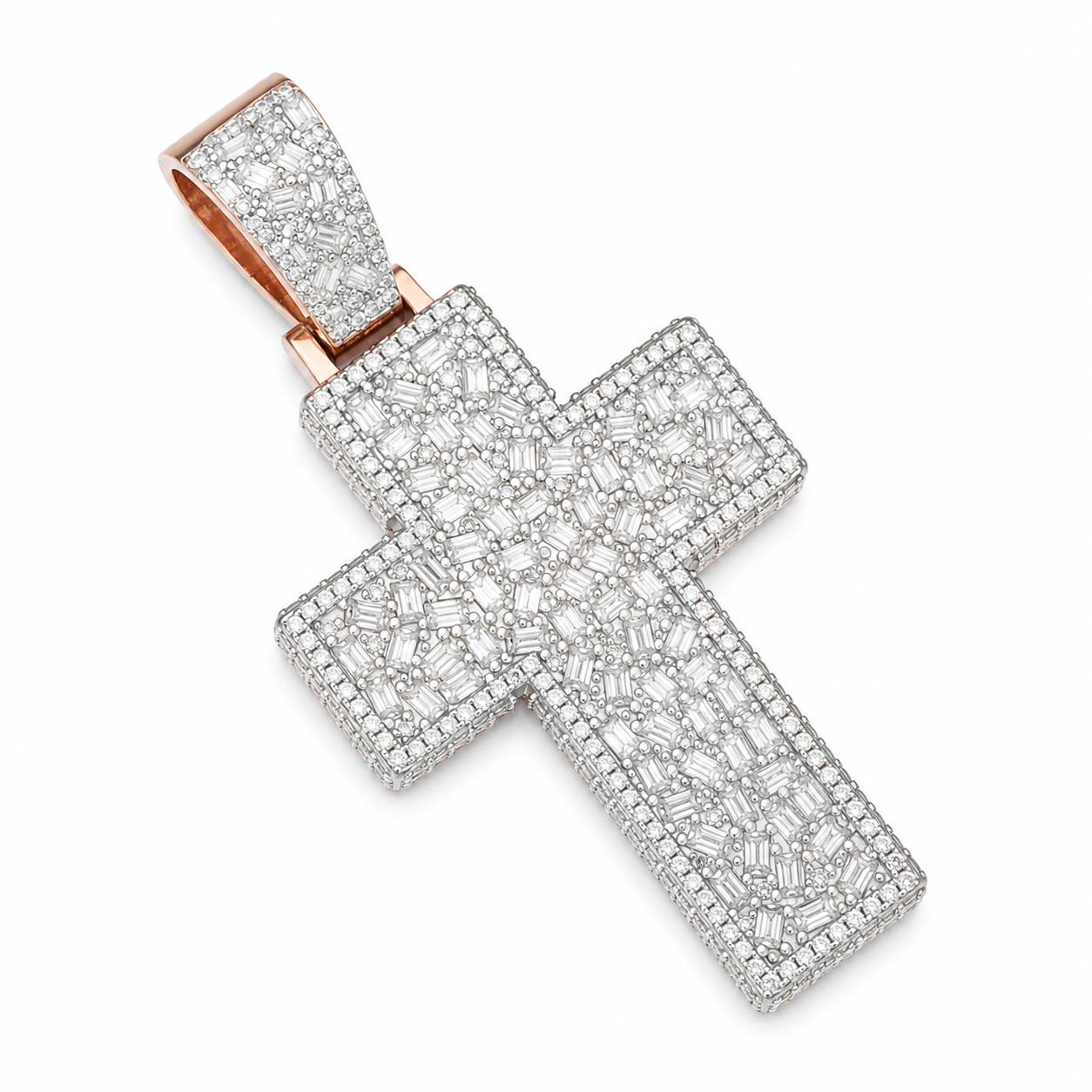 Baguette Moissanite Cross Pendant | 14K Gold Plated Over 925 Sterling Silver