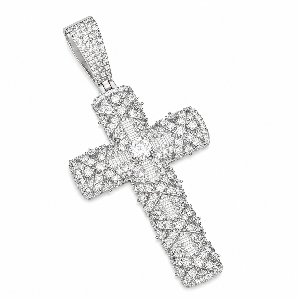 Baguette Moissanite Cross Pendant | 14K Gold Plated Over 925 Sterling Silver