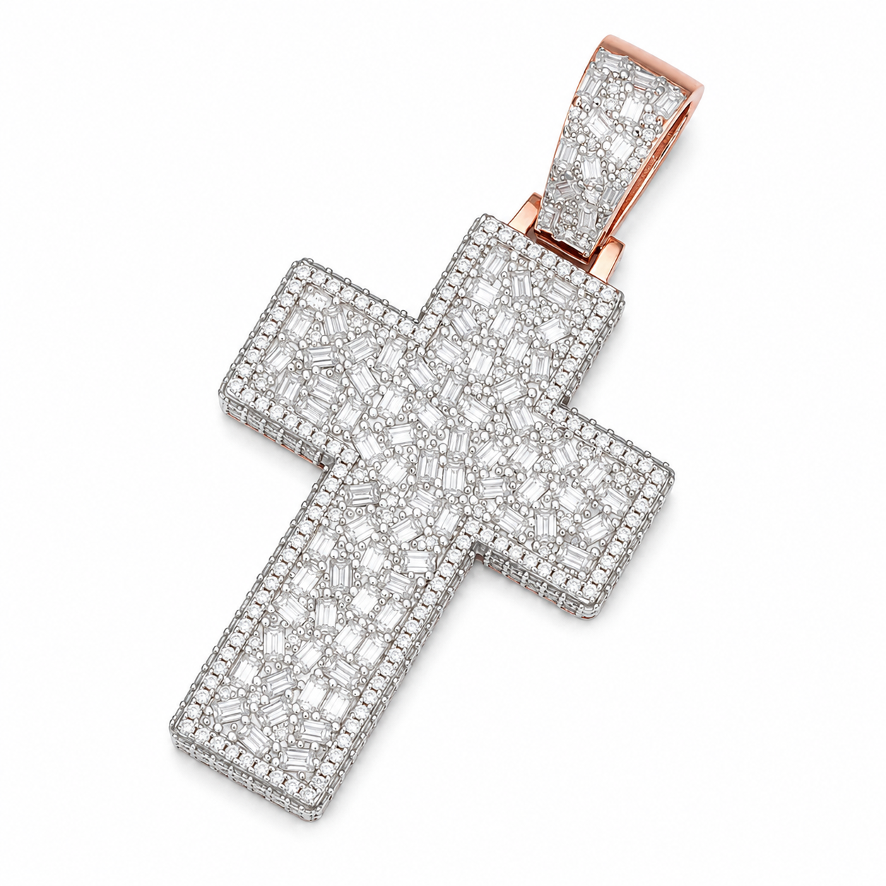 Baguette Moissanite Cross Pendant | 14K Gold Plated Over 925 Sterling Silver