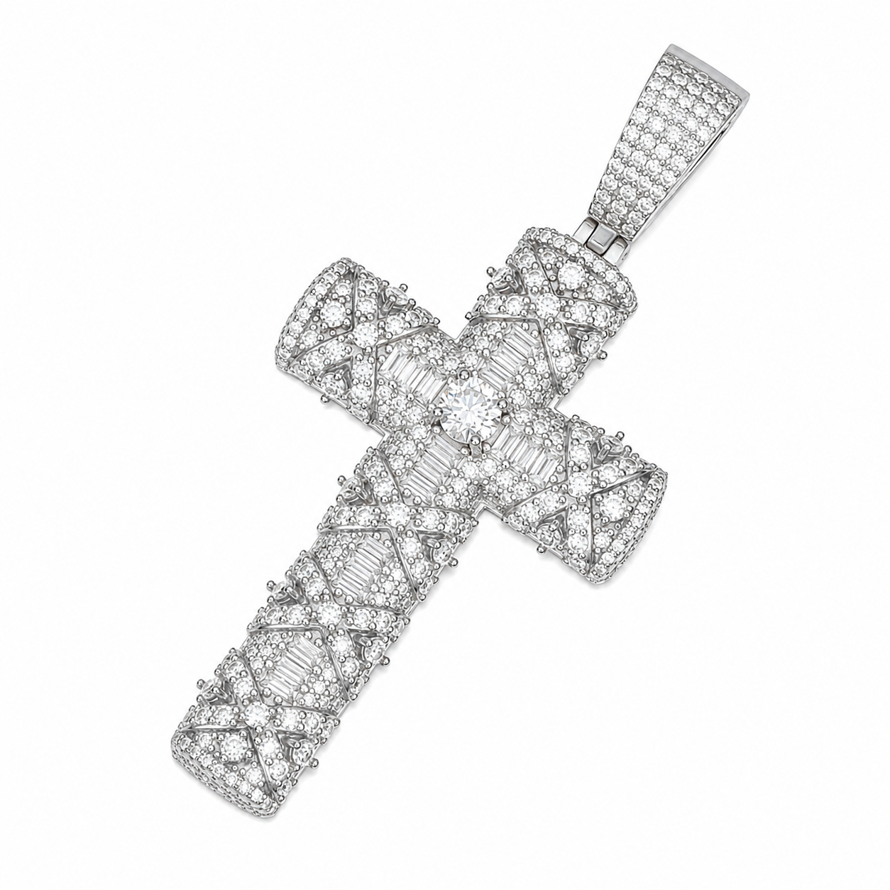 Baguette Moissanite Cross Pendant | 14K Gold Plated Over 925 Sterling Silver