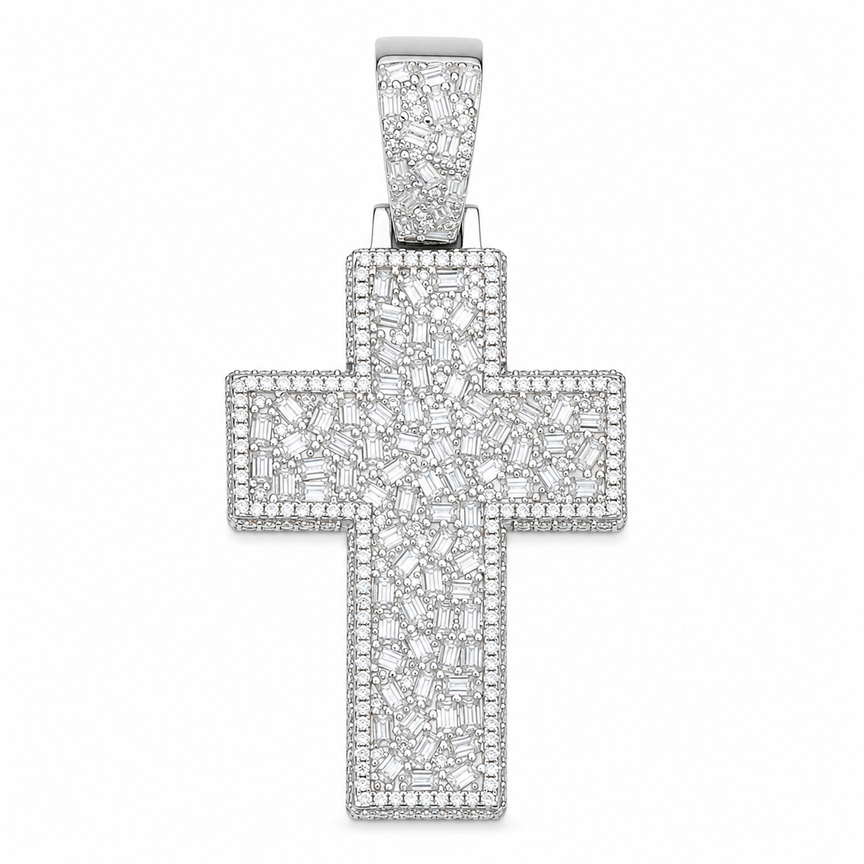 Baguette Moissanite Cross Pendant | 14K Gold Plated Over 925 Sterling Silver