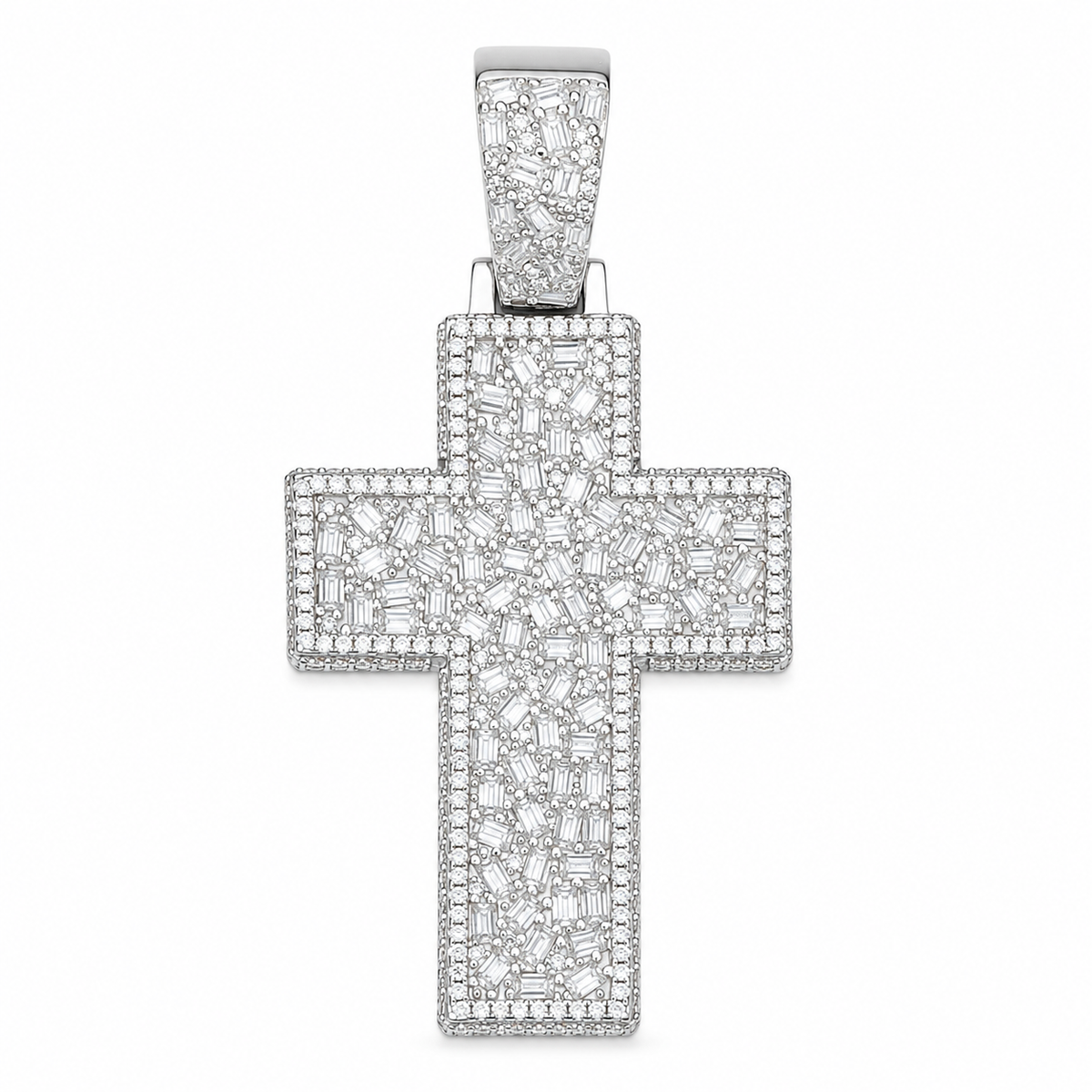 Baguette Moissanite Cross Pendant | 14K Gold Plated Over 925 Sterling Silver