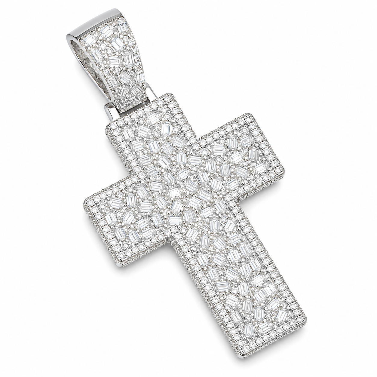 Baguette Moissanite Cross Pendant | 14K Gold Plated Over 925 Sterling Silver