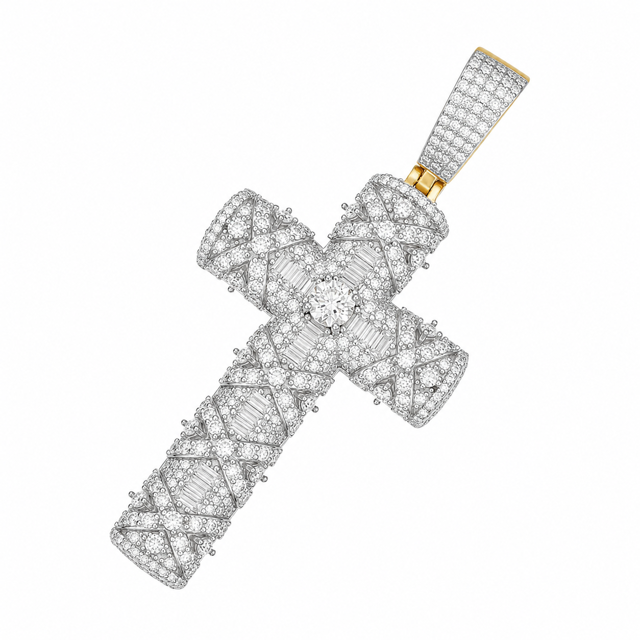 Baguette Moissanite Cross Pendant | 14K Gold Plated Over 925 Sterling Silver