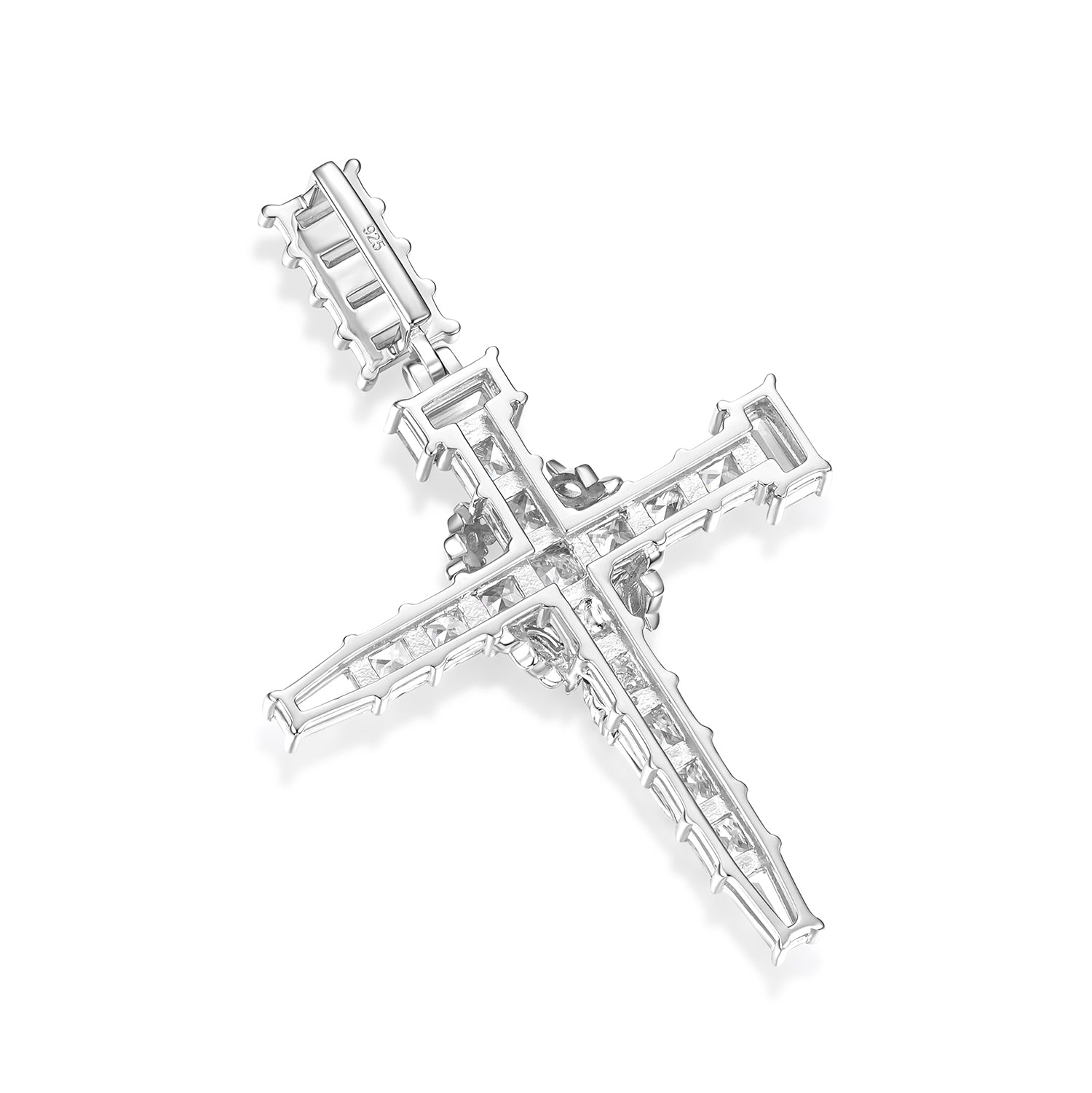 Baguette Moissanite Cross Pendant with Gold Jesus Figure