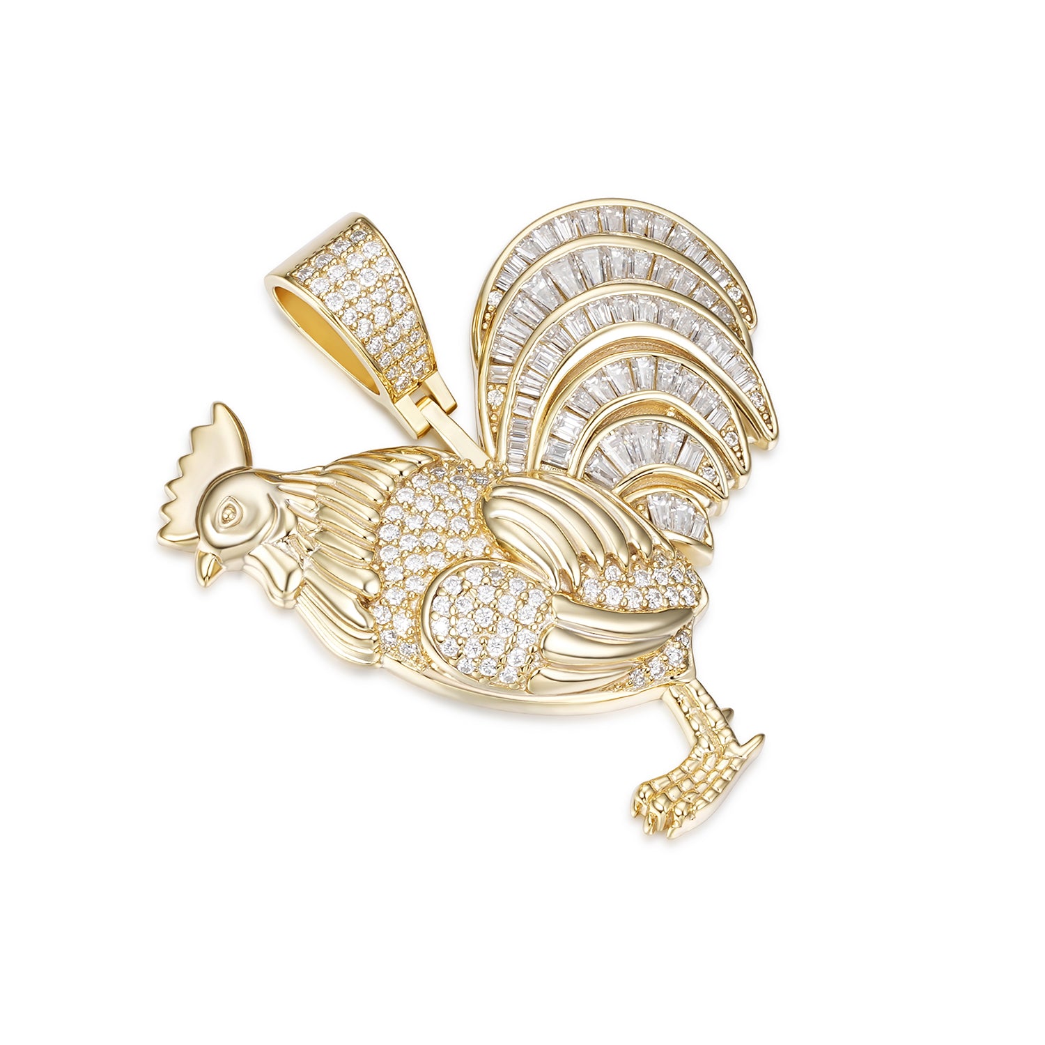 Baguette Moissanite Rooster Pendant with VVS Moissanite