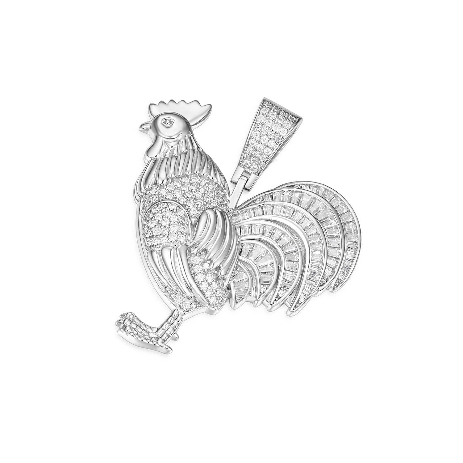 Baguette Moissanite Rooster Pendant with VVS Moissanite