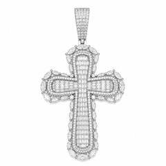 Baguette & Marquise Halo Moissanite Cross Pendant  14K Gold Plated Over 925 Sterling Silver