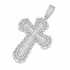 Baguette & Marquise Halo Moissanite Cross Pendant  14K Gold Plated Over 925 Sterling Silver