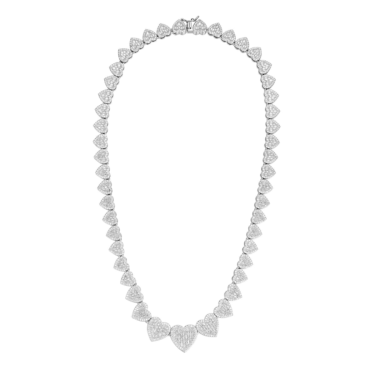 Baguette and Round VVS  Moissanite Heart Motif Link Chain