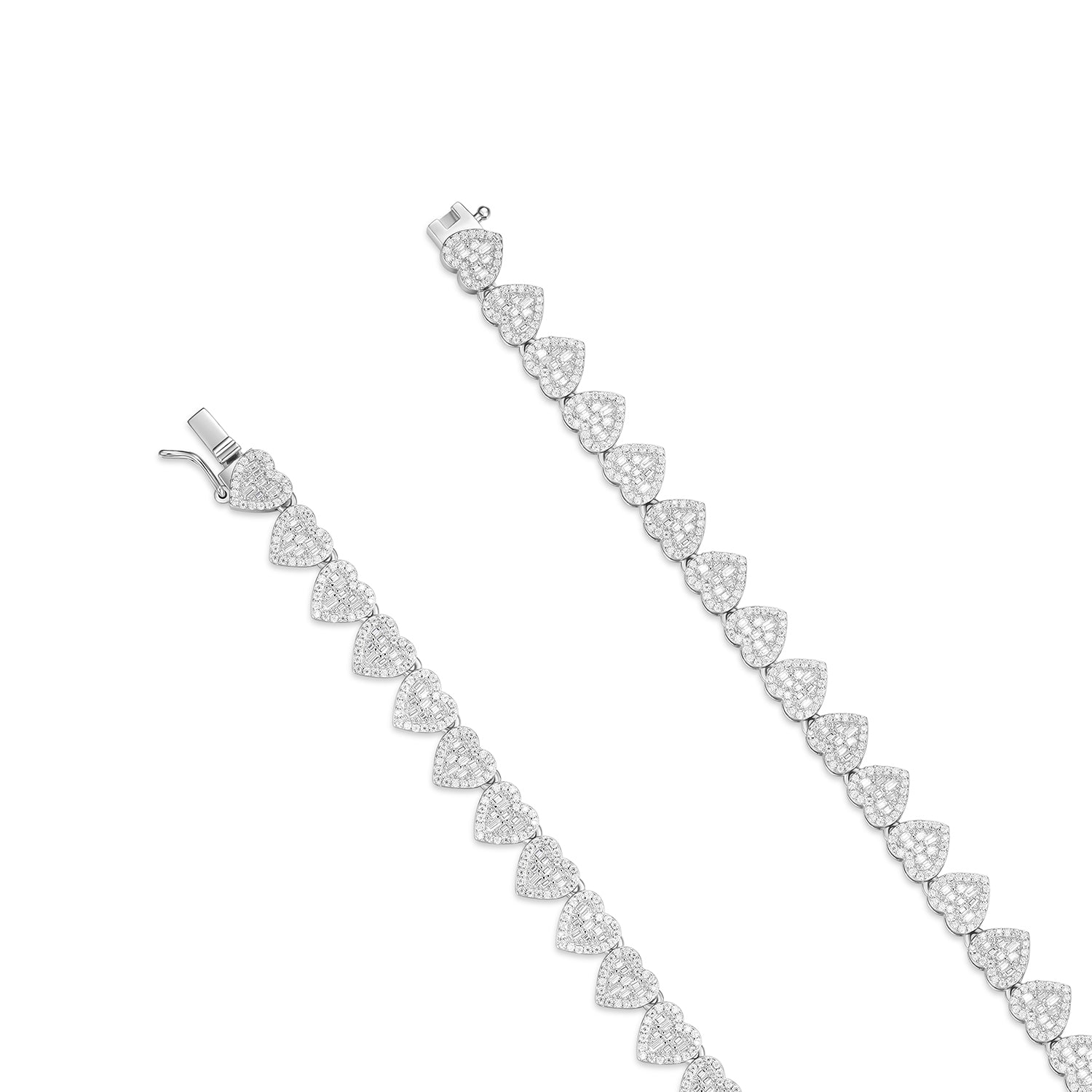 Baguette and Round VVS  Moissanite Heart Motif Link Chain