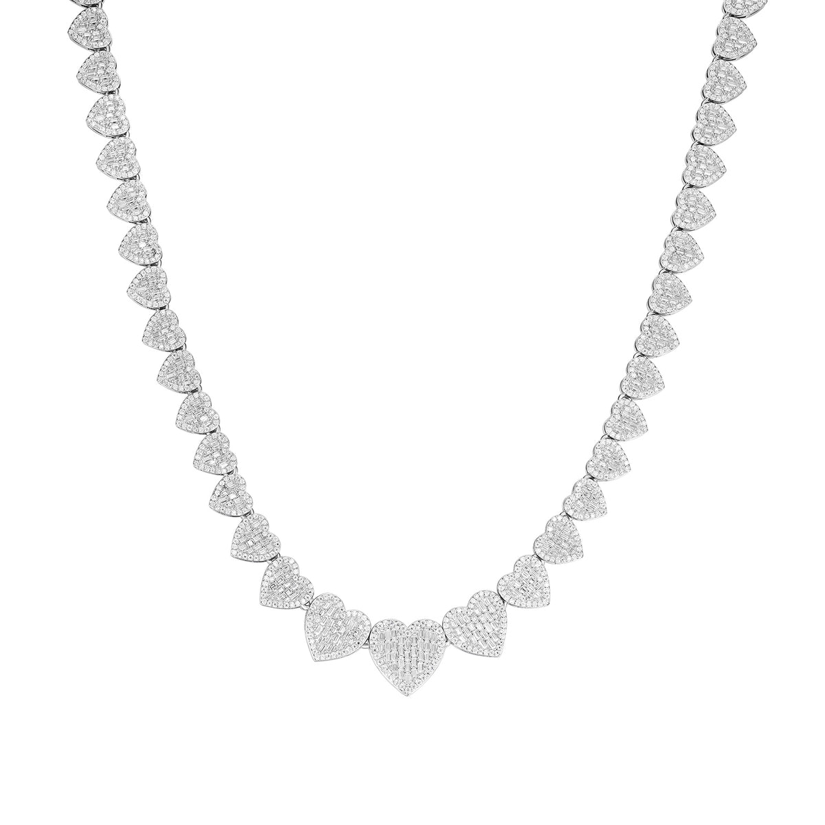 Baguette and Round VVS  Moissanite Heart Motif Link Chain
