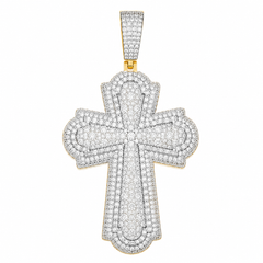 Classic Cathedral Moissanite Cross Pendant  14K Gold Plated Over 925 Sterling Silver