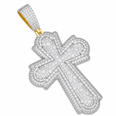 Classic Cathedral Moissanite Cross Pendant  14K Gold Plated Over 925 Sterling Silver