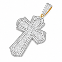 Classic Cathedral Moissanite Cross Pendant  14K Gold Plated Over 925 Sterling Silver