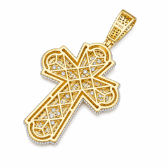 Classic Cathedral Moissanite Cross Pendant  14K Gold Plated Over 925 Sterling Silver