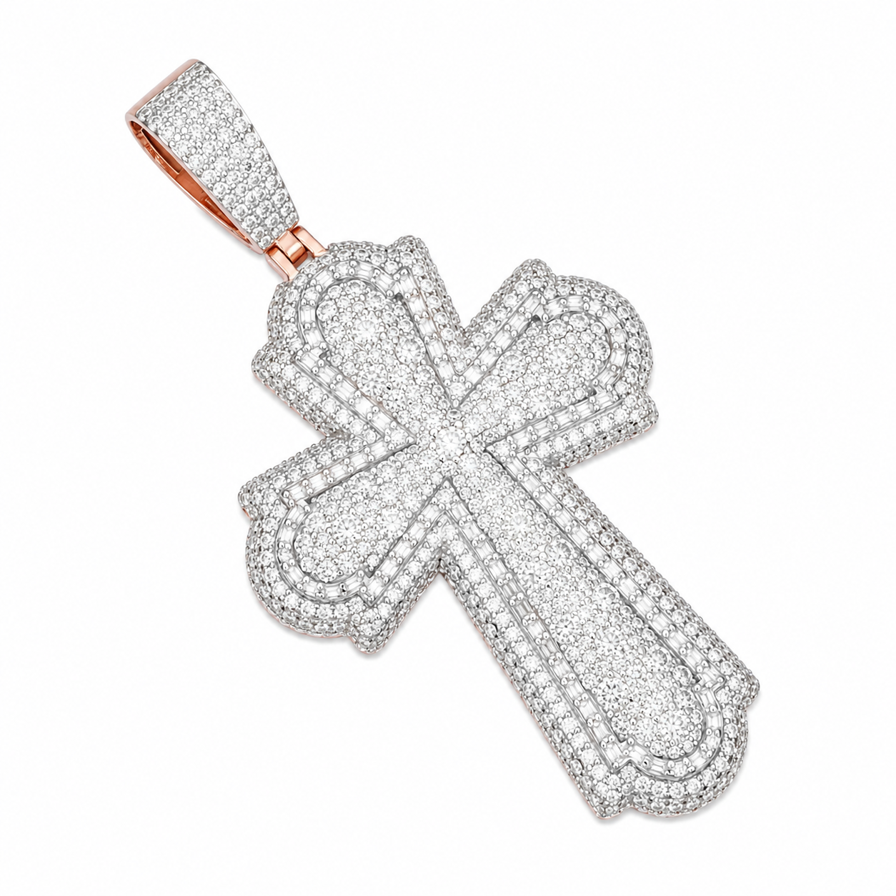 Classic Cathedral Moissanite Cross Pendant  14K Gold Plated Over 925 Sterling Silver