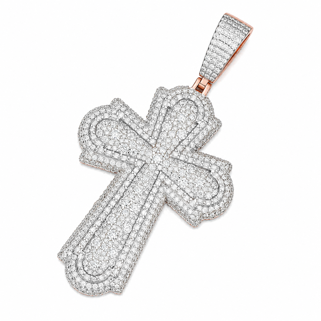 Classic Cathedral Moissanite Cross Pendant  14K Gold Plated Over 925 Sterling Silver