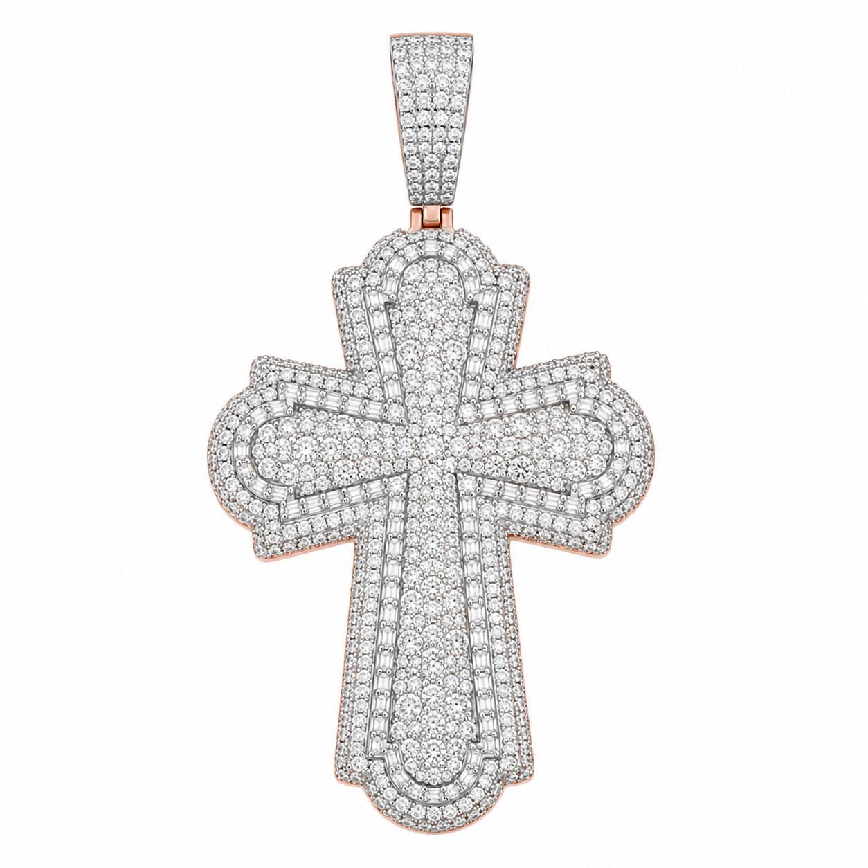 Classic Cathedral Moissanite Cross Pendant  14K Gold Plated Over 925 Sterling Silver