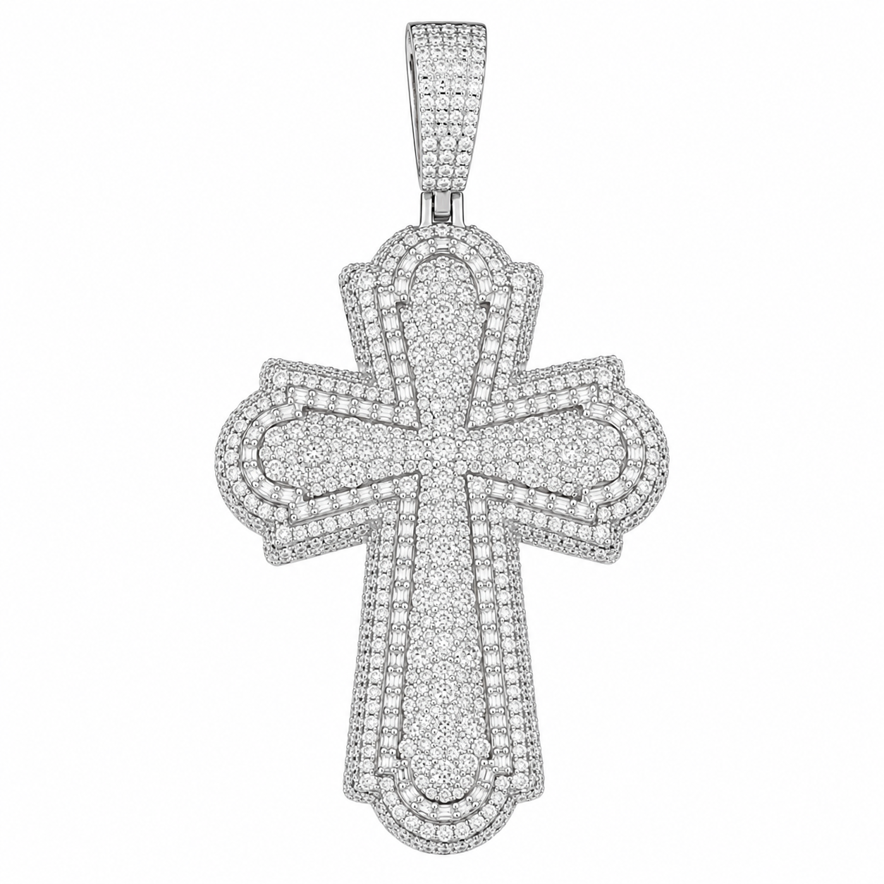 Classic Cathedral Moissanite Cross Pendant  14K Gold Plated Over 925 Sterling Silver