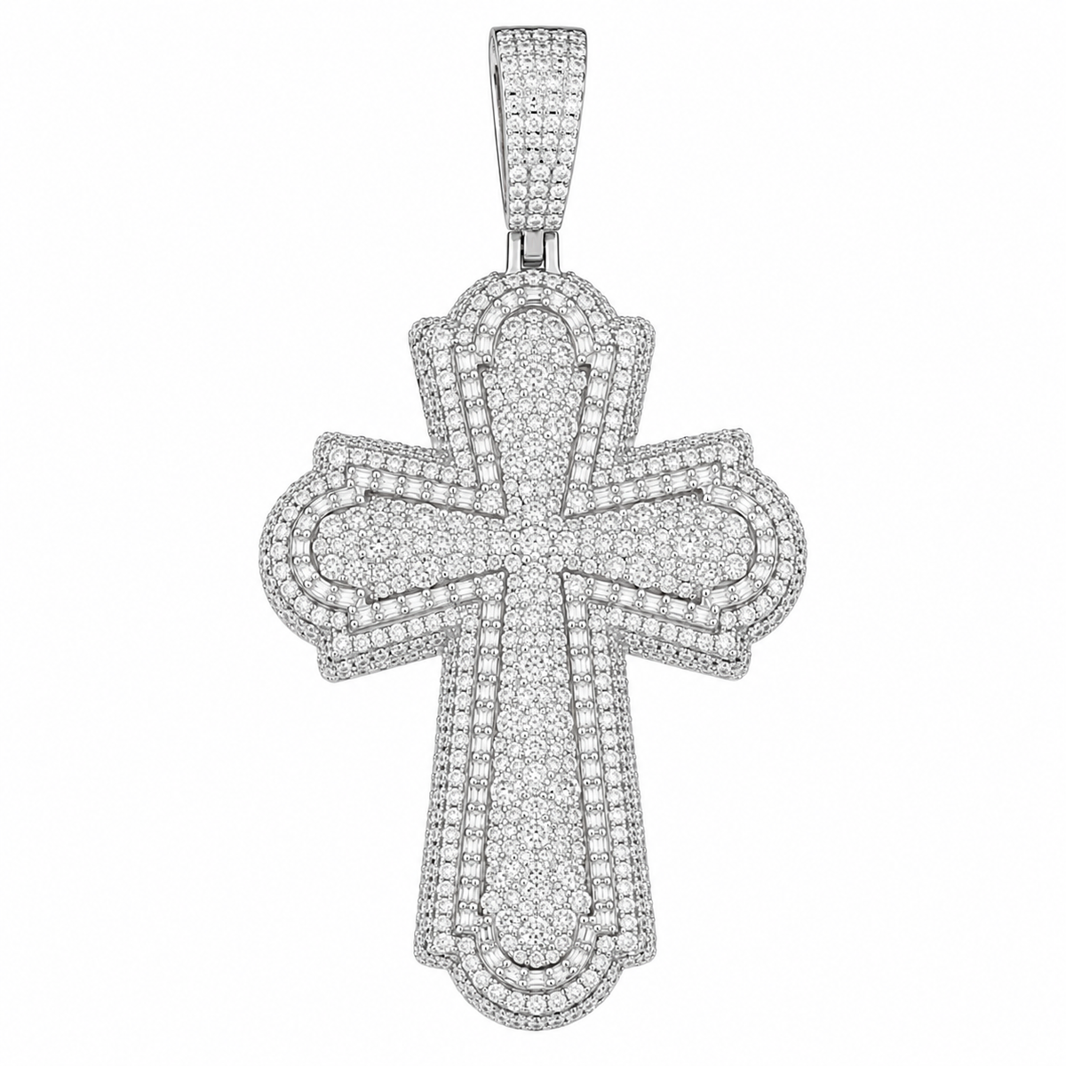 Classic Cathedral Moissanite Cross Pendant  14K Gold Plated Over 925 Sterling Silver