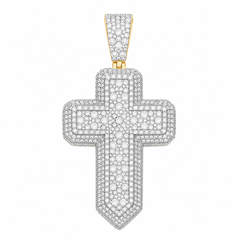 Classic Iced Out Moissanite Cross Pendant | 14K Gold Plated Over 925 Sterling Silver