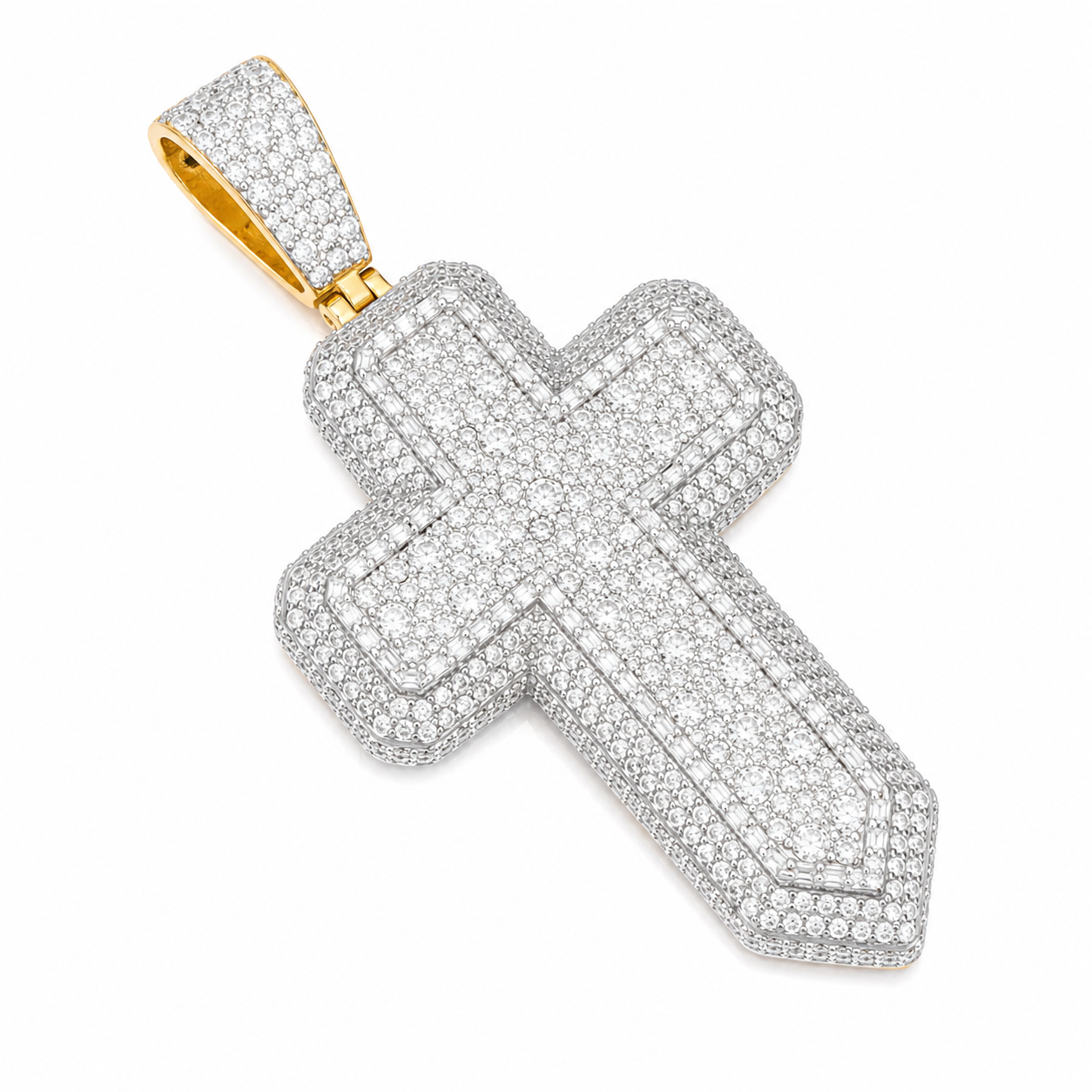 Classic Iced Out Moissanite Cross Pendant | 14K Gold Plated Over 925 Sterling Silver