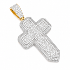 Classic Iced Out Moissanite Cross Pendant | 14K Gold Plated Over 925 Sterling Silver