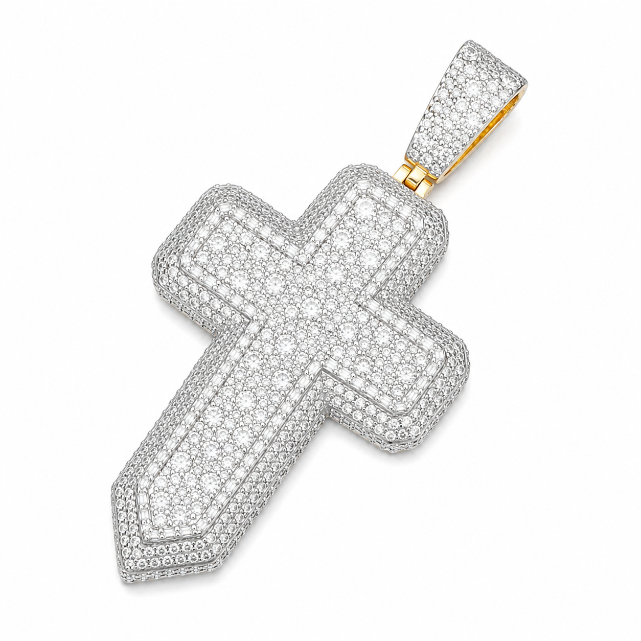 Classic Iced Out Moissanite Cross Pendant | 14K Gold Plated Over 925 Sterling Silver