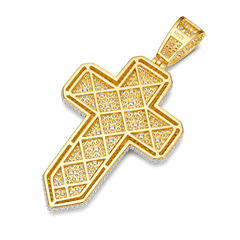 Classic Iced Out Moissanite Cross Pendant | 14K Gold Plated Over 925 Sterling Silver